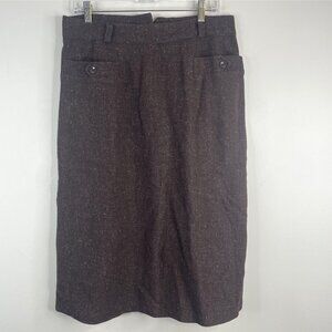 Vintage 70s Heritage Americana Tweed Midi Skirt Medium Brown Preppy Academia